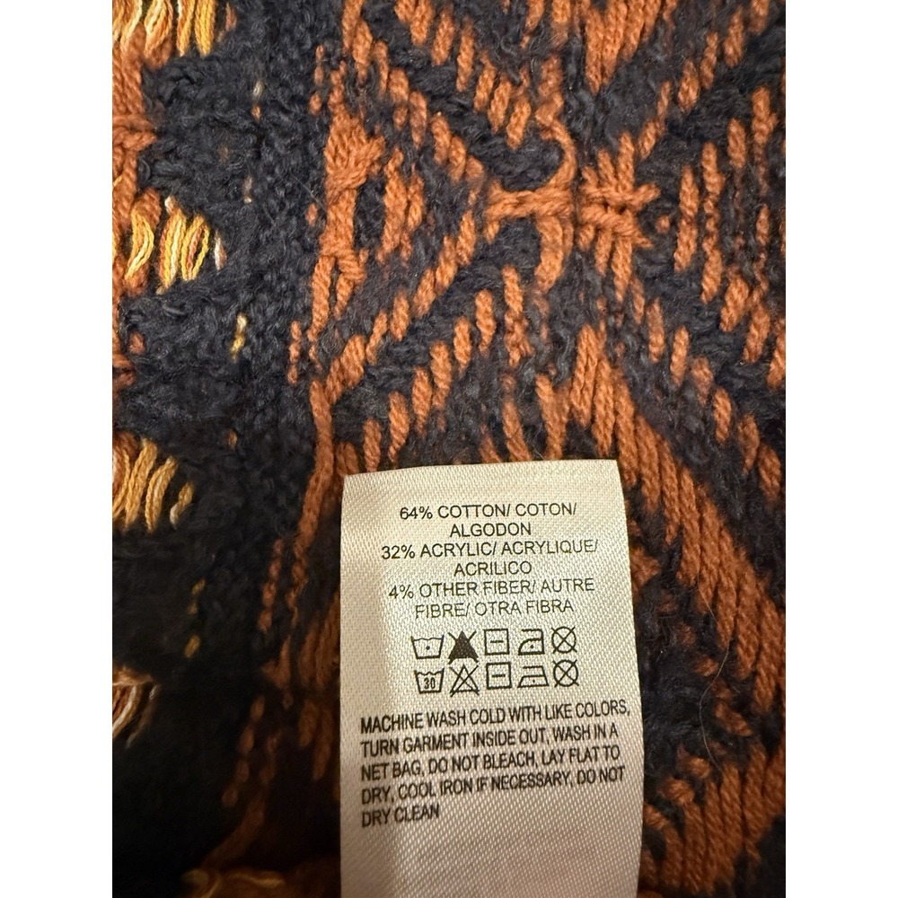 Lucky Brand Southwestern Aztec Cardigan Med Blue Oversize Boho Retro Cozy Hooded - Picture 9 of 9